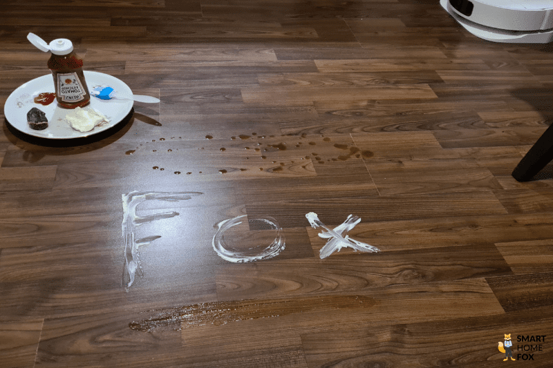 Different stains are created for the mopping test of the Dreame L10s Ultra.